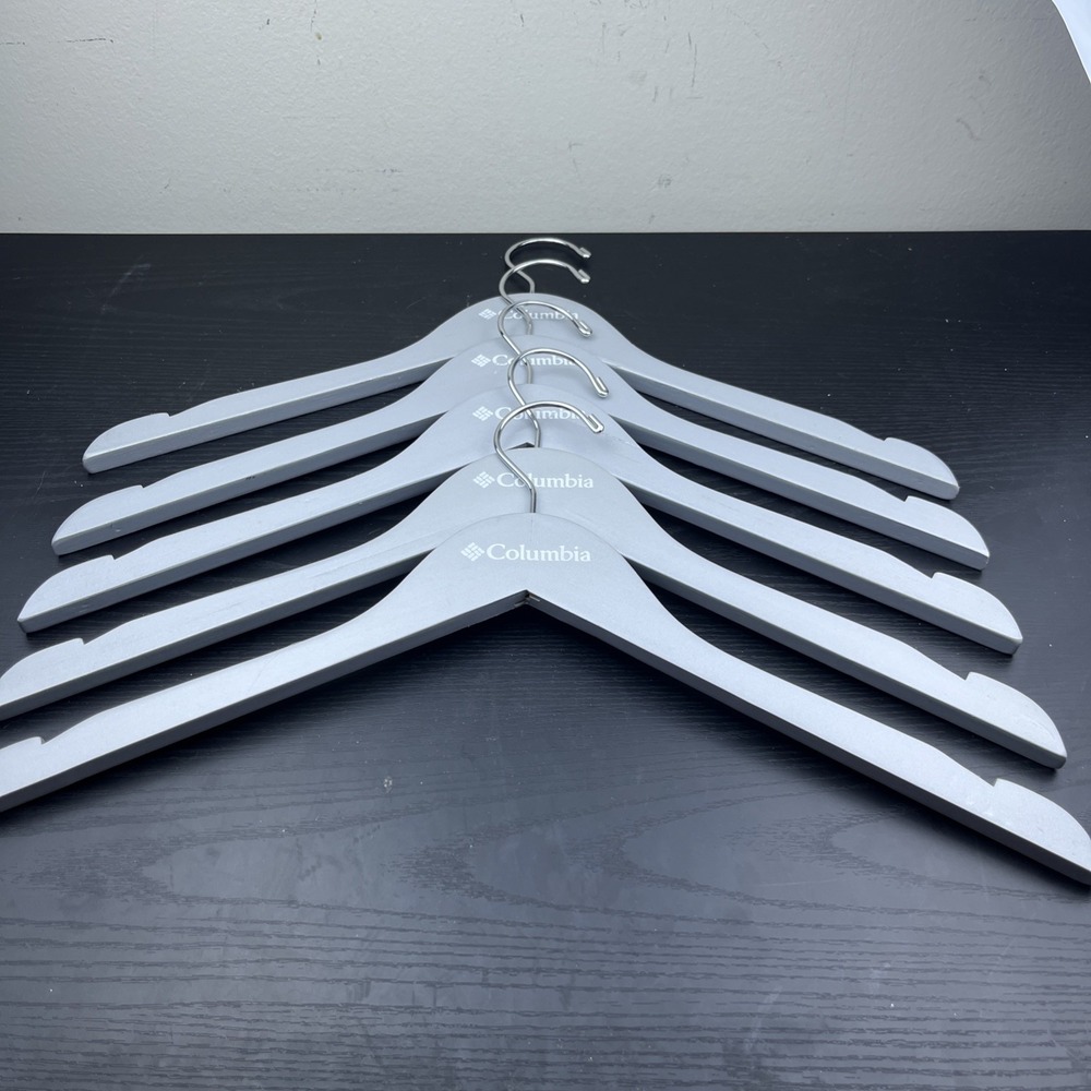 Columbia Sportswear Company‎ Wooden Clothes Hangers Gray Set of 5